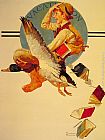 Norman Rockwell Vacation Boy riding a Goose painting